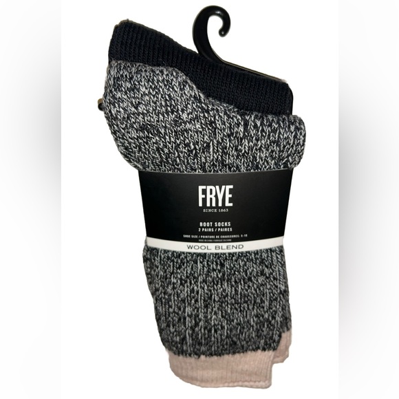 Frye Boot Crew Socks 2 Pair Women 5-10 Pink Black Heather Blended w Wool Ribbed - Picture 10 of 10